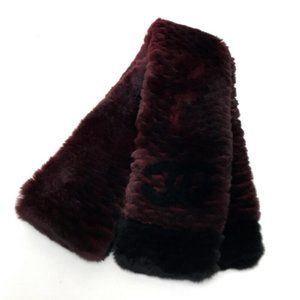 CHANEL 16B Fur CC Muffler Wrap Shawl Scarf Bordeau